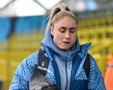 Manchester City Women 'dan Steph Houghton, Manchester, İngiltere' deki Joie Stadyumu 'nda oynanan FA Bayanlar Süper Ligi karşılaşmasında maçtan önce geldi.