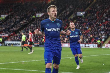 James Ward-Prowse of West Ham United celebrates his goal to make it 1-2 during the Premier League match Sheffield United vs West Ham United at Bramall Lane, Sheffield, United Kingdom, 21st January 202 clipart