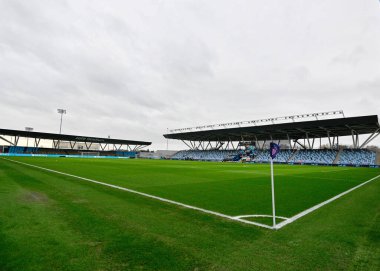 Maç öncesinde Joie Stadyumu 'nun genel bir görüntüsü, 21 Ocak 202' de İngiltere 'nin Manchester şehrindeki Joie Stadyumu' nda oynanan FA Bayanlar Süper Ligi karşılaşmasında Manchester City Kadınlar Liverpool Kadınlarına karşı oynanmıştır.
