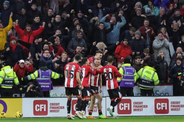 Sheffield United takımından Oliver McBurnie, 21 Ocak 202 'de Bramall Lane, Sheffield, İngiltere' de oynanan Premier League maçında 2-2 'lik galibiyetini kutluyor.