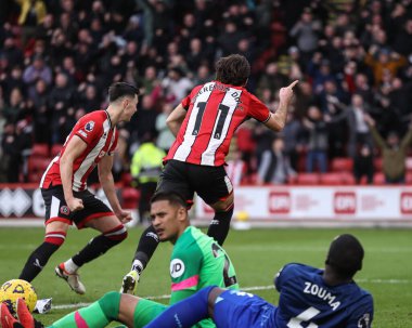 Sheffield United takımından Ben Brereton Daz, 21 Ocak 2024 'te Bramall Lane, Sheffield, İngiltere' de oynanan Premier League maçında 1-1 'lik galibiyet golünü kutluyor.