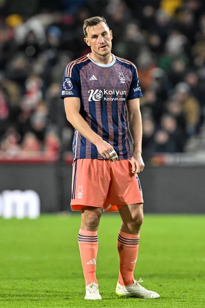 Premier Lig maçı sırasında Nottingham Ormanı 'ndan Chris Wood Brentford Nottingham Ormanı' na karşı Gtech Community Stadyumu, Londra, 20 Ocak 202