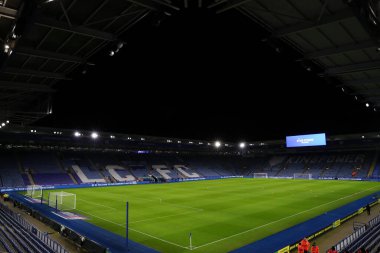 Leicester City 'nin evi olan King Power Stadyumu' nun, Leicester City 'nin, Leicester City ile Ipswich Town maçı öncesinde, 22 Ocak 202' de King Power Stadyumu 'nda genel bir görüntüsü var.