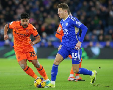 Leicester City 'den Kasey McAteer, Leicester City ile Ipswich Town arasındaki maç sırasında King Power Stadyumu, Leicester, İngiltere, 22 Ocak 202