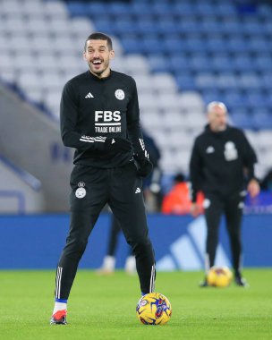 Leicester City 'den Conor Coady maçtan önce ısınıyor, Leicester City ile Ipswich Town arasındaki maç sırasında King Power Stadyumu, Leicester, İngiltere, 22 Ocak 202