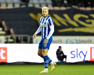 Wigan Atletizm takımından Stephen Humphrys, Wigan Atletizm Ligi 1 karşılaşmasında Wigan Atletizm Karşıtı Wycombe Wanderers, DW Stadyumu, Wigan, Birleşik Krallık, 23 Ocak 202