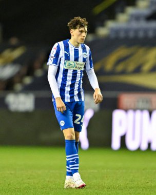 Wigan Atletizm takımından Luke Chambers, Wigan Atletizm Ligi 1 karşılaşmasında Wigan Atletizm Karşıtı Wycombe Wanderers, DW Stadyumu, Wigan, İngiltere, 23 Ocak 202