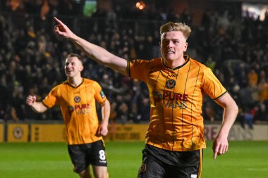 Newport County 'den Will Evans, 28 Ocak 202' de İngiltere 'nin Newport kentinde oynanan dördüncü tur müsabaka Newport County - Manchester United karşılaşmasında 2-2' lik galibiyetini kutluyor.