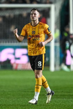 Newport County 'den Bryn Morris, 28 Ocak 202' de İngiltere 'nin Newport kentinde oynanan dördüncü tur müsabaka Newport County - Manchester United karşılaşmasında 1-2' lik galibiyetini kutluyor.