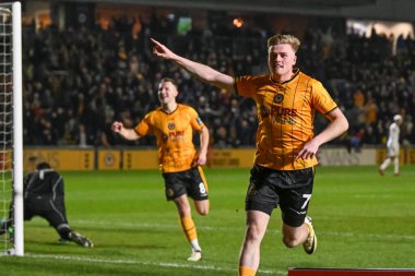 Newport County 'den Will Evans, 28 Ocak 202' de İngiltere 'nin Newport kentinde oynanan dördüncü tur müsabaka Newport County - Manchester United karşılaşmasında 2-2' lik galibiyetini kutluyor.