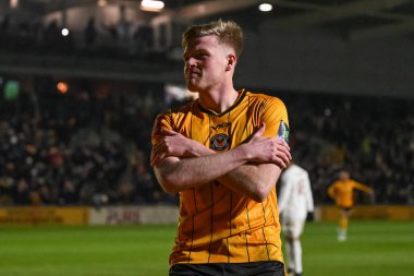 Newport County 'den Will Evans, 28 Ocak 202' de İngiltere 'nin Newport kentinde oynanan dördüncü tur müsabaka Newport County - Manchester United karşılaşmasında 2-2' lik galibiyetini kutluyor.
