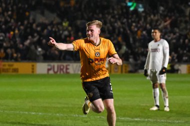 Newport County 'den Will Evans, 28 Ocak 202' de İngiltere 'nin Newport kentinde oynanan dördüncü tur müsabaka Newport County - Manchester United karşılaşmasında 2-2' lik galibiyetini kutluyor.