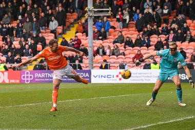 Blackpool 'dan Jordan Rhodes, 27 Ocak 202' de Bloomfield Road, Blackpool 'da oynanan Blackpool - Charlton Athletic maçında kalede şut çekti.