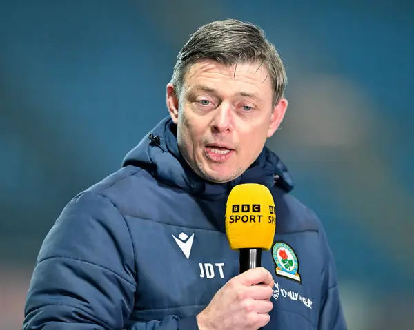 stock image Jon Dahl Tomasson manager of Blackburn Rovers speaks with the BBC post match, during the Emirates FA Cup Fourth Round match Blackburn Rovers vs Wrexham at Ewood Park, Blackburn, United Kingdom, 29th January 202