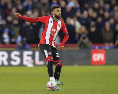 Sheffield United takımından Jayden Bogle, Birleşik Krallık 'ın Sheffield Lane kentinde oynanan dördüncü tur Sheffield United ve Hove Albion maçında topu kontrol ediyor.