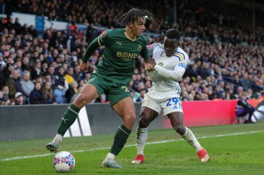 Plymouth Argyle 'dan Ashley Phillips ve Leeds United takımından Wilfried Gnonto, 27 Ocak 202' de Elland Road, Leeds, Birleşik Krallık 'ta oynanan 4.