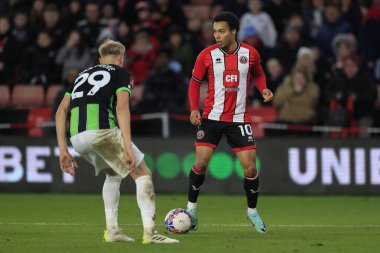 Sheffield United takımından Cameron Archer, Birleşik Krallık 'ın Sheffield Lane kentinde oynanan dördüncü tur Sheffield United ve Hove Albion maçında topu kontrol ediyor.