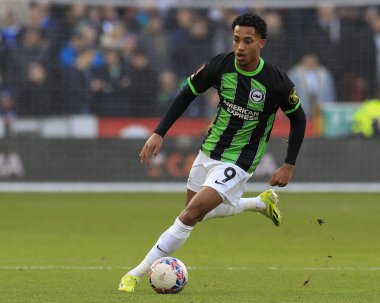 Brighton & Hove Albion takımından Joao Pedro, Birleşik Krallık 'ın başkenti Sheffield Lane' de oynanan dördüncü tur müsabaka Sheffield United ve Hove Albion maçında topla koşuyor.