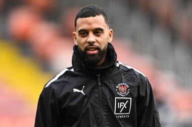 Blackpool 'dan CJ Hamilton 27 Ocak 202' de Bloomfield Road, Blackpool 'da oynanan Blackpool - Charlton Atletizm karşılaşması öncesinde oynanan maç öncesi ısınma maçında