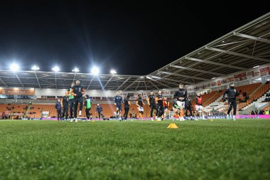 Blackpool oyuncuları Bristol Street Motors Kupa Çeyreği final maçında Blackpool Bolton Wanderers 'a karşı Bloomfield Road, Blackpool, İngiltere, 30 Ocak 202