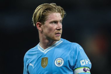 Manchester City Premier League maçı sırasında Kevin De Bruyne ile Manchester City arasında Etihad Stadyumu, Manchester, Birleşik Krallık 'ta 31 Ocak 2024