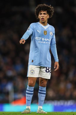 Manchester City ile Burnley arasındaki Premier League maçı sırasında Manchester City 'den Rico Lewis Etihad Stadyumu, Manchester, Birleşik Krallık' ta 31 Ocak 2024