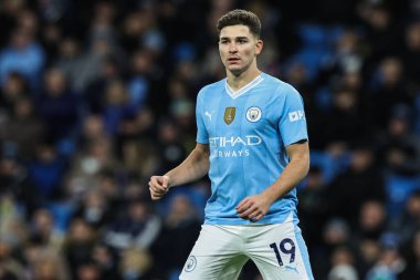 Manchester City 'den Julin Ivarez Premier Lig maçı sırasında Manchester City, Etihad Stadyumu' nda Burnley 'e karşı 31 Ocak 2024
