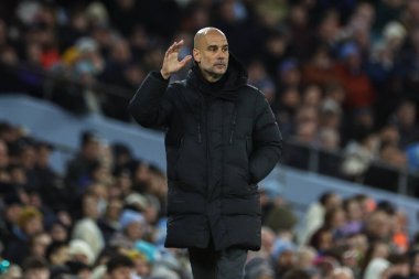 Manchester City - Burnley Premier League maçı sırasında Manchester City takımının teknik direktörü Pep Guardiola, Etihad Stadyumu 'nda 31 Ocak 202