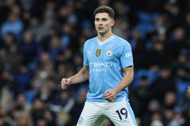 Manchester City 'den Julin Ivarez Premier Lig maçı sırasında Manchester City, Etihad Stadyumu' nda Burnley 'e karşı 31 Ocak 2024