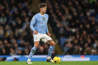 Manchester City 'den John Stones Premier League maçında topla Manchester City ile Burnley arasında Etihad Stadyumu, Manchester, İngiltere' de 31 Ocak 202