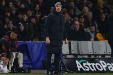 Manchester United Premier Ligi 'nde Wolverhampton Wanderers, Manchester United' a karşı 1 Şubat 202 'de Molineux, Wolverhampton' da oynanan maçta 10 Hag teknik direktörü Erik.