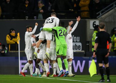 Manchester United celebrates Kobbie Mainoo of Manchester United goal to make it 3-4 Manchester United, during the Premier League match Wolverhampton Wanderers vs Manchester United at Molineux, Wolverhampton, United Kingdom, 1st February 202 clipart