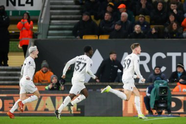 Manchester United takımından Scott McTominay, Premier League maçında Manchester United 'a karşı 1-3' lük galibiyet golünü kutluyor. Wolverhampton Wanderers, Molineux, Wolverhampton, Birleşik Krallık 'ta 1 Şubat 202' de Manchester United 'a karşı.