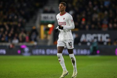 Manchester United 'dan Marcus Rashford Premier League karşılaşmasında Wolverhampton Wanderers, Manchester United' a karşı Molineux, Wolverhampton, Birleşik Krallık, 1 Şubat 202