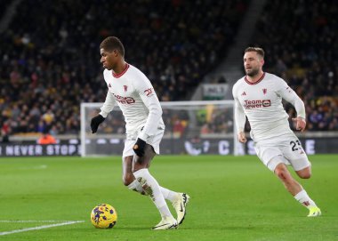 Manchester United takımından Marcus Rashford, Premier League maçında Wolverhampton Wanderers - Manchester United maçında Molineux, Wolverhampton, İngiltere 'de 1 Şubat 202' de forvet oynadı.