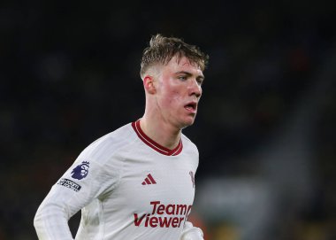 Manchester United takımından Rasmus Hjlund, Premier League maçında Wolverhampton Wanderers, Manchester United 'a karşı Molineux, Wolverhampton, İngiltere, 1 Şubat 2024