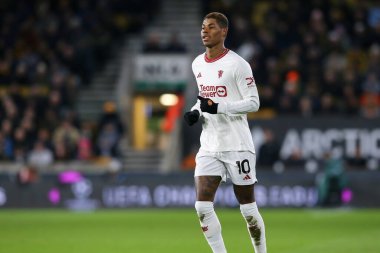 Manchester United 'dan Marcus Rashford, Premier League maçı sırasında Wolverhampton Wanderers, Manchester United' a karşı Molineux, Wolverhampton, Birleşik Krallık, 1 Şubat 202