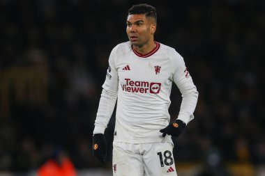 Manchester United 'ın Casemiro' su Premier League maçında Wolverhampton Wanderers Manchester United 'a karşı Molineux, Wolverhampton, Birleşik Krallık, 1 Şubat 202