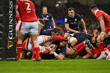 İskoçyalı Pierre Schoeman, 3 Şubat 202 'de İngiltere' nin Cardiff kentindeki Principality Stadyumu 'nda oynanan 2024 Guinness 6 Milletler Galler - İskoçya maçına gidiyor.