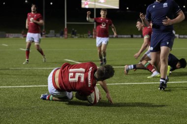 Galler U20 'den Huw Anderson 2024 Guinness U20-6 Uluslar arası Galler - İskoçya U20 maçında gol atmak için Stadiwm CSM, Colwyn Bay, Birleşik Krallık, 2 Şubat 202