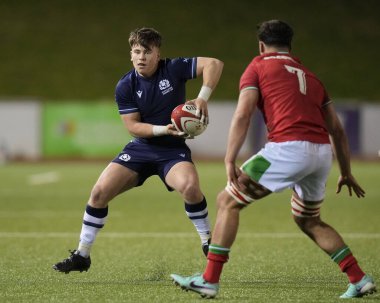 İskoçya U20 'den Isaac Coates 2024 Guinness U20 U20 karşılaşmasında Galler' e karşı İskoçya U20 'ler Stadiwm CSM, Colwyn Bay, Birleşik Krallık, 2 Şubat 202