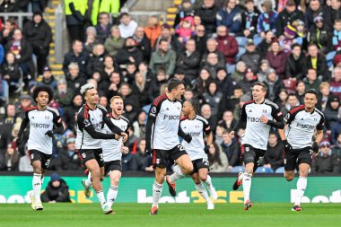 Joo Palhinha of Fulham celebrates his goal to make it 0-1 Fulham, during the Premier League match Burnley vs Fulham at Turf Moor, Burnley, United Kingdom, 3rd February 2024 clipart