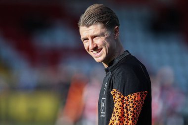 Blackpool 'dan George Byers, 3 Şubat 202' de İngiltere 'nin Stevenage Stevenage, Lamex Stadyumu' nda oynanan Gökyüzü İddia Ligi 1 karşılaşması öncesi ısınma maçında