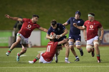 İskoçya U20 'den Kerr Johnston, 2024 Guinness U20-6 Milletler Galler - İskoçya U20 maçında Galler CSM, Colwyn Bay, Birleşik Krallık, 2 Şubat 202