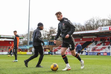 Blackpool 'dan Callum Connolly 3 Şubat 202' de İngiltere 'nin Stevenage Stevenage stadyumunda oynanan Sky Bet Lig 1 maçı öncesi ısınma maçında