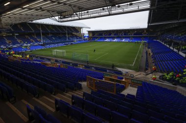 Premier Lig karşılaşması öncesinde Goodison Park, Liverpool, İngiltere 'de Everton Tottenham Hotspur' a karşı iç saha maçı, 3 Şubat 202