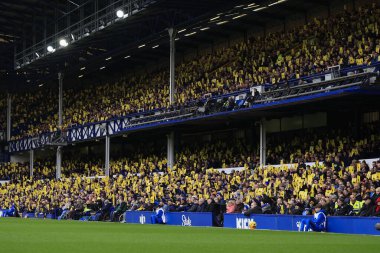 Everton taraftarları, İngiltere 'nin Liverpool kenti Goodison Park' ta oynanan Premier League maçının 10. dakikasında Everton Tottenham Hotspur 'a karşı protesto kartlarını kaldırdı.