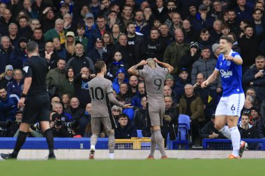 Tottenham Hotspur oyuncusu Richarlison, Premier Lig maçında 1-2 'lik skor yaptıktan sonra Goodison Park, Liverpool' da Everton Tottenham Hotspur 'a karşı 3 Şubat 202' de oynanan maçta yüzünü sakladı.