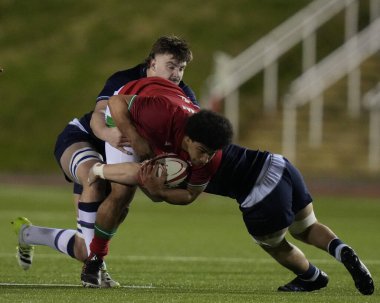 Galler U-20 'den Jordan Morris 2024 Guinness U20 karşılaşmasında İskoçya U20' ye karşı Stadiwm CSM, Colwyn Bay, Birleşik Krallık, 2 Şubat 202