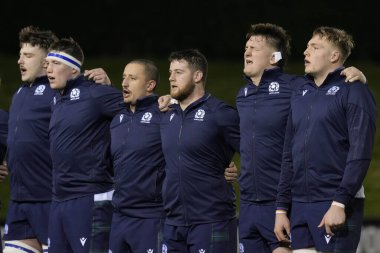 İskoçya U20 'li oyuncular Ulusal Marş' ı 2024 Guinness U20 U20 'li, İskoçya U20' lilere karşı Stadiwm CSM, Colwyn Bay, Birleşik Krallık 'ta 2 Şubat 2024' te oynanan karşılaşmadan önce söylüyorlar.